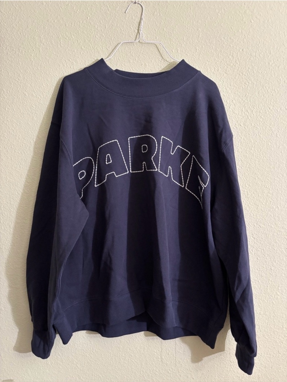 Parke Target Navy Embroidered Mock Neck Pullover Lounge Chic Women’s L/XL NWT